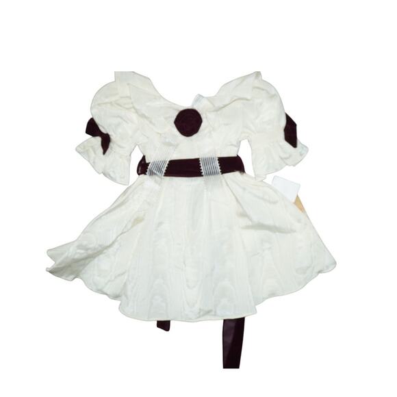 Vintage Jo Lene Moiré Party Dress w/ Velvet Sash Puff Sleeves 3T NWT USA - Picture 1 of 9